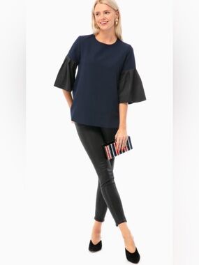 Tuckernuck Avon Lane Harper Top Navy Black Bell Sleeve Blouse Size S Lined $198